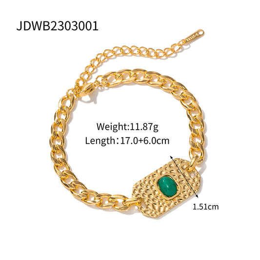 Ins Style Hip-hop Oval Shell Stainless Steel Plating Inlay Artificial Gemstones 18k Gold Plated Bracelets