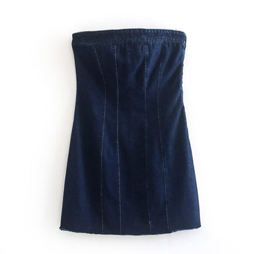 Women's Denim Dress Sexy Boat Neck Sleeveless Solid Color Above Knee Street