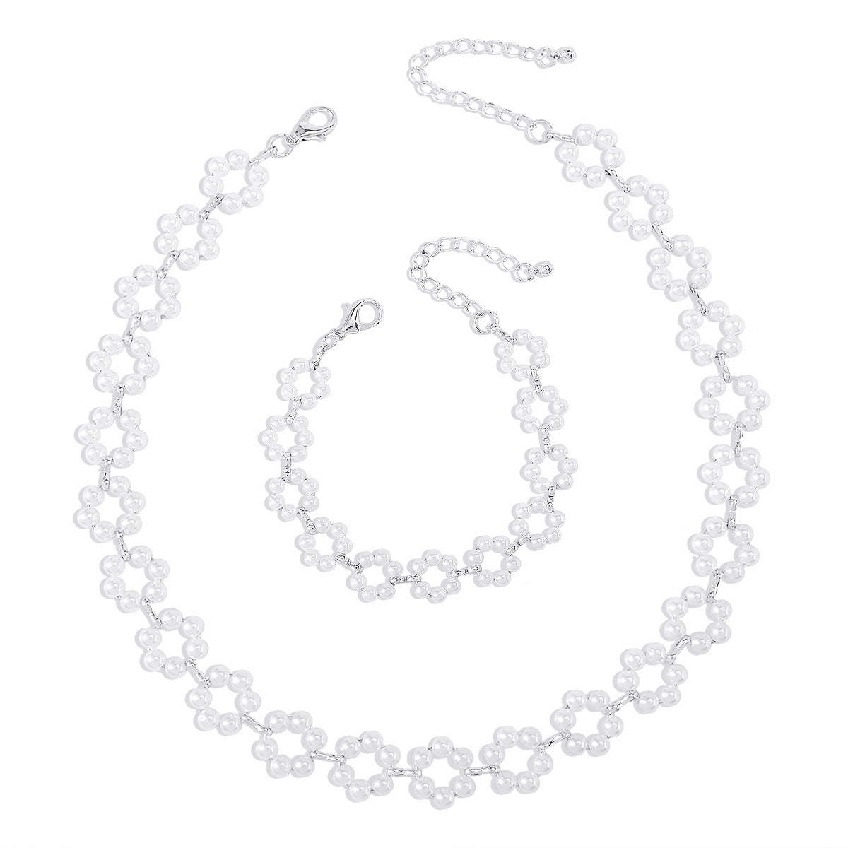 Elegant Geometric Imitation Pearl Iron Women's Bracelets Necklace 1 Set