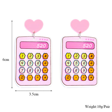 1 Pair Cartoon Style Cute Heart Shape Calculator Printing Arylic Drop Earrings