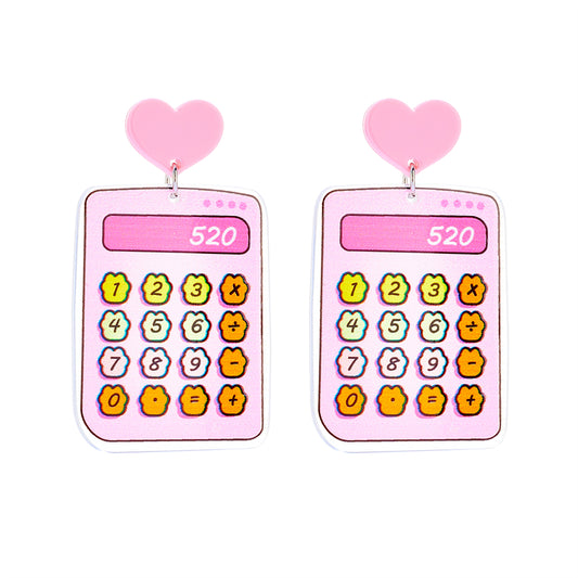 1 Pair Cartoon Style Cute Heart Shape Calculator Printing Arylic Drop Earrings