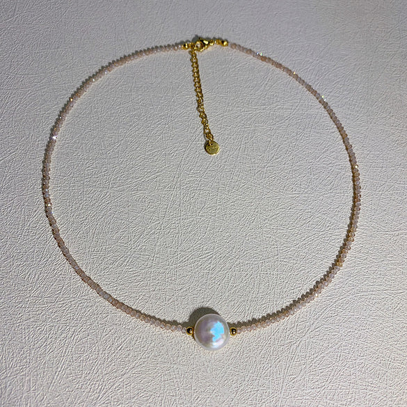 Ins Style Geometric Stainless Steel Artificial Crystal Inlay Natural Stone Pearl Shell Women's Necklace