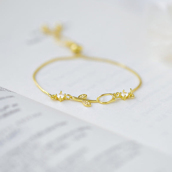 Fairy Style Flower Copper Plating Inlay Opal 18k Gold Plated Bracelets