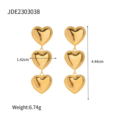 1 Pair Ins Style Heart Shape Stainless Steel Plating 18k Gold Plated Drop Earrings