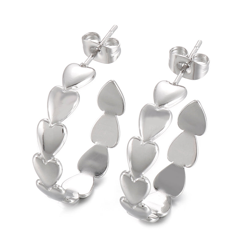 1 Pair Casual Streetwear C Shape Heart Shape Plating Stainless Steel Ear Studs