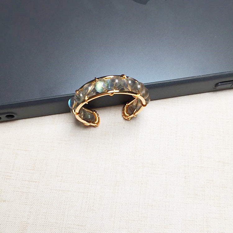 Original Design Geometric Crystal Tourmaline Plating 14k Gold Plated Open Ring