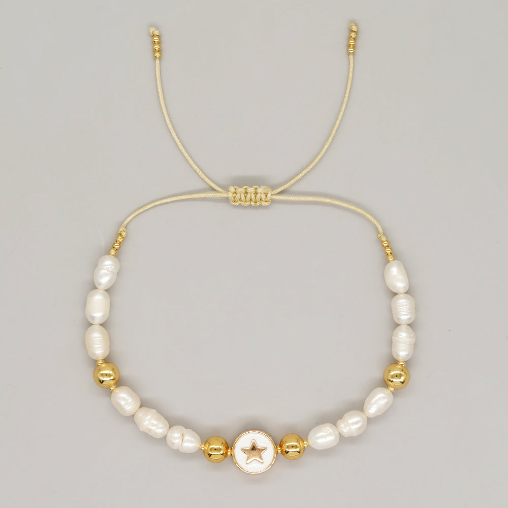 Elegant Cross Star Heart Shape Freshwater Pearl Brass Bracelets