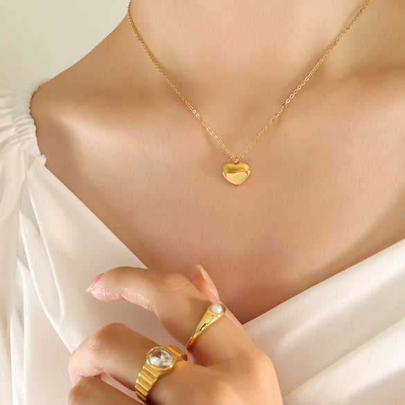 Ins Style Simple Style Heart Shape Titanium Steel Plating 18k Gold Plated Pendant Necklace