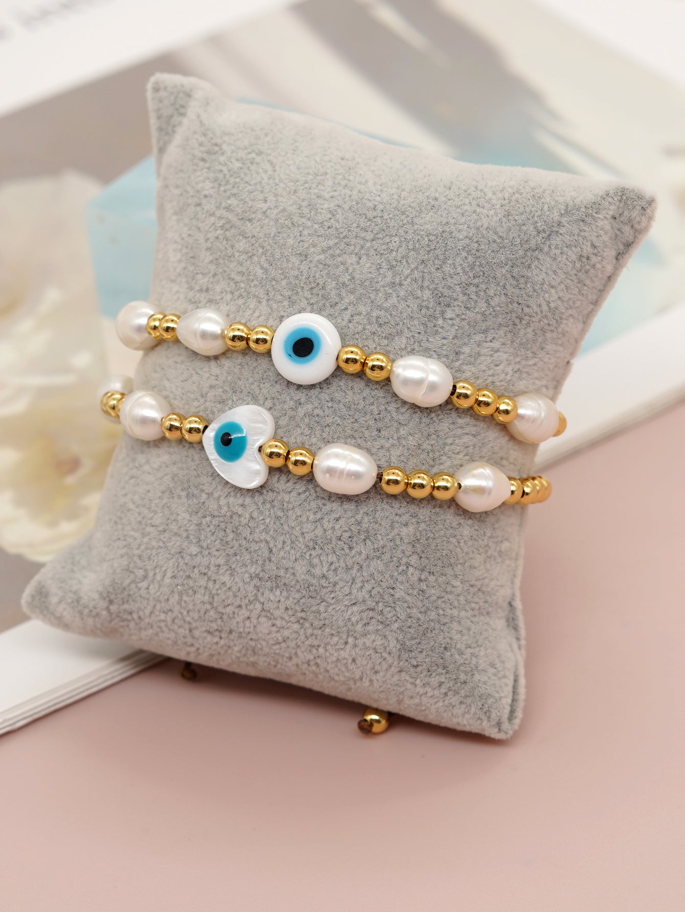 Basic Classic Style Devil's Eye Heart Shape Freshwater Pearl Glass Bracelets