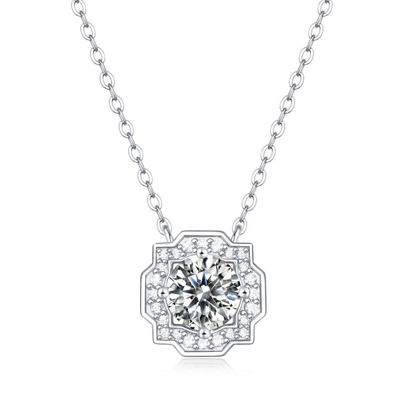 Simple Style Round Sterling Silver Inlay Moissanite Pendant Necklace