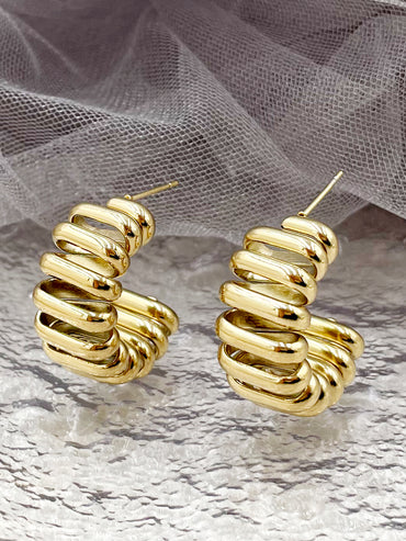 1 Pair Punk Artistic C Shape Lines Polishing Plating Stainless Steel Metal Gold Plated Ear Studs