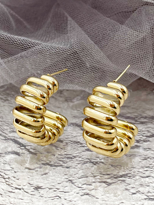 1 Pair Punk Artistic C Shape Lines Polishing Plating Stainless Steel Metal Gold Plated Ear Studs