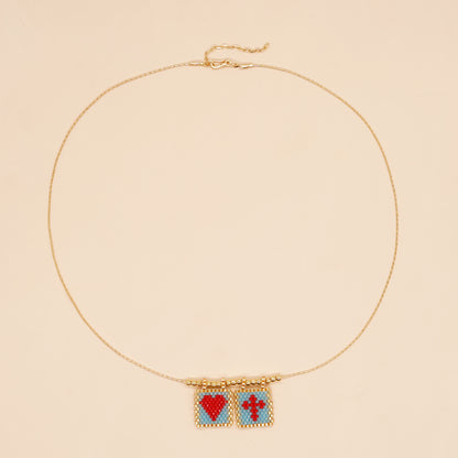 Retro Artistic Cross Devil's Eye Heart Shape Glass Copper Necklace In Bulk