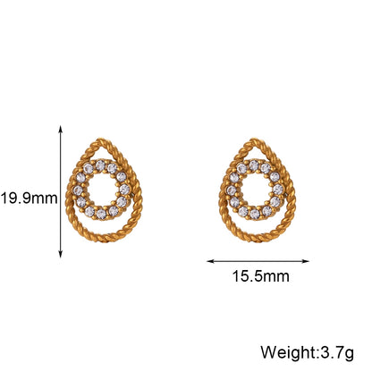 Wholesale Elegant Water Droplets Stainless Steel Plating Inlay 18k Gold Plated Rhinestones Earrings Necklace