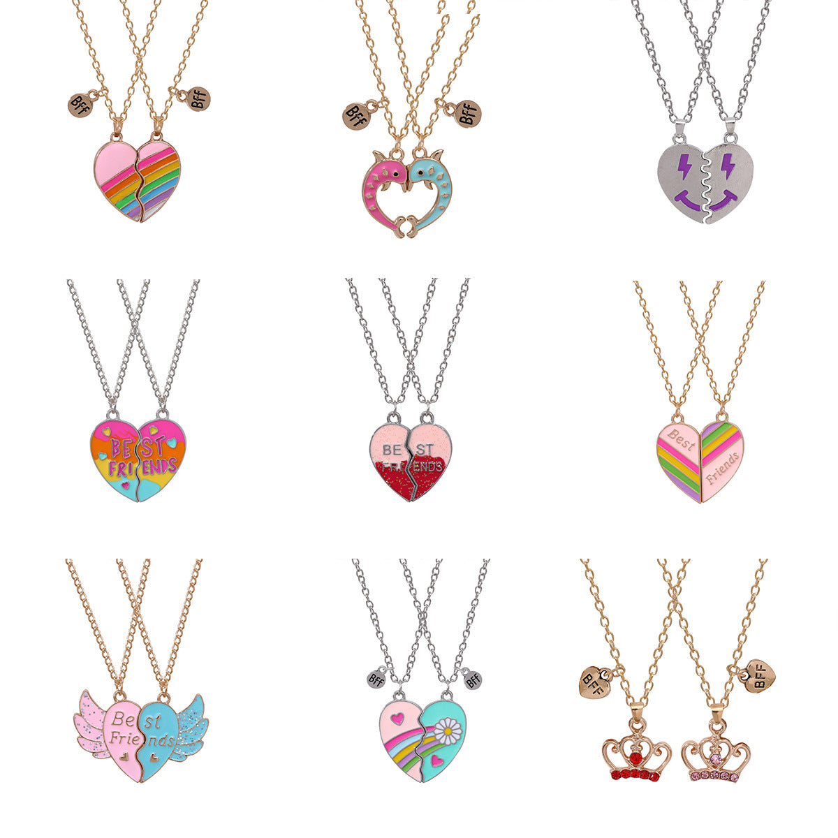 Cute Letter Heart Shape Alloy Enamel Plating Children Unisex Pendant Necklace