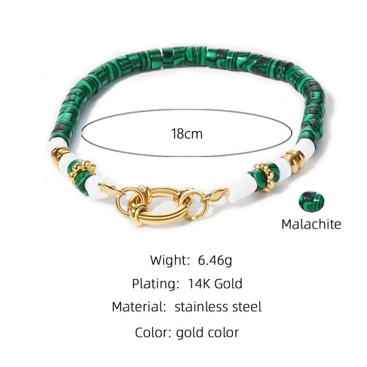 Retro Geometric Malachite Titanium Steel 14k Gold Plated Bracelets In Bulk