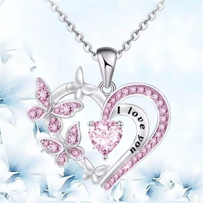 Fashion Letter Heart Shape Butterfly Alloy Inlay Rhinestones Valentine's Day Mother's Day Women's Pendant Necklace