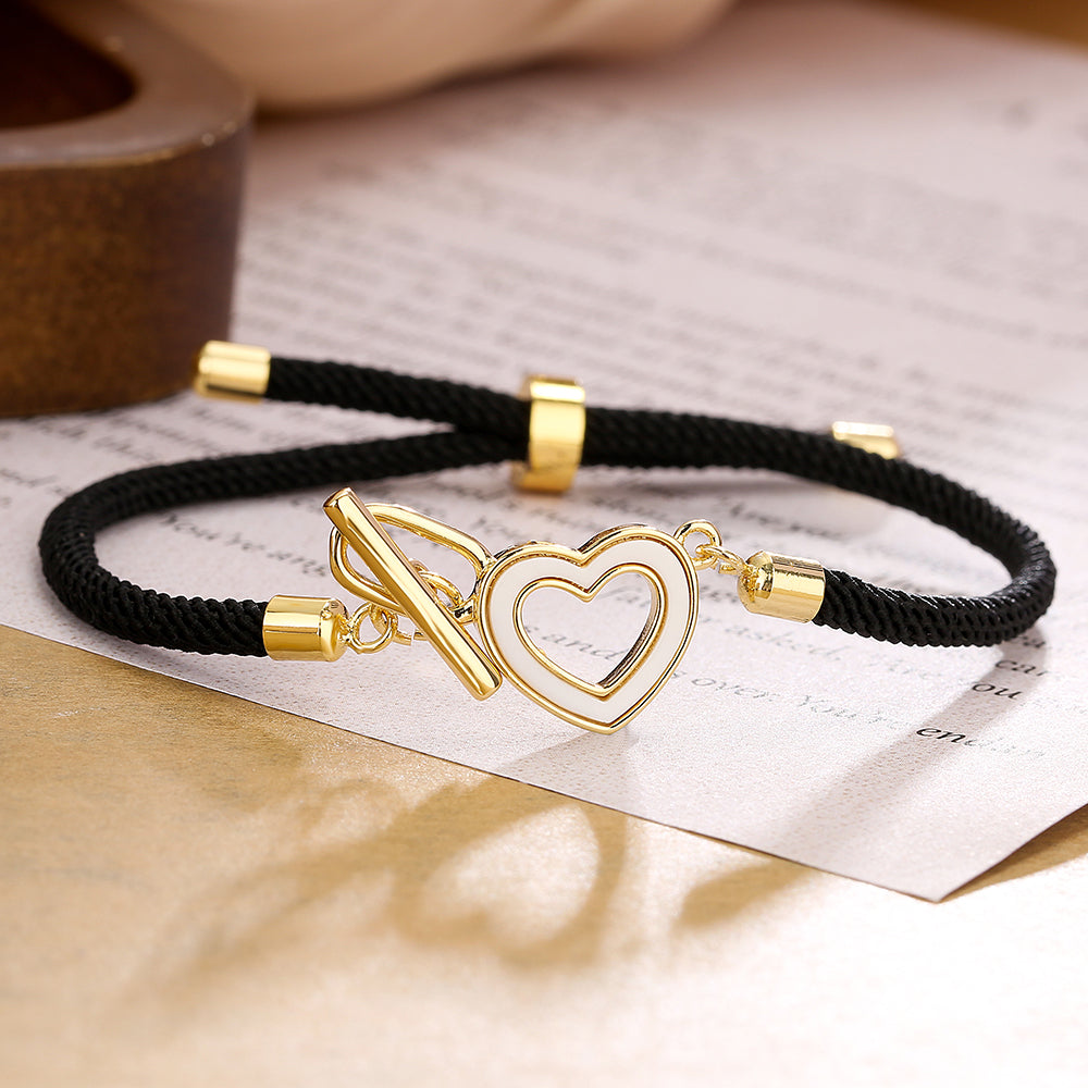 Simple Style Round Palm Heart Shape Rope Copper Plating Inlay Shell 18k Gold Plated Women's Bracelets