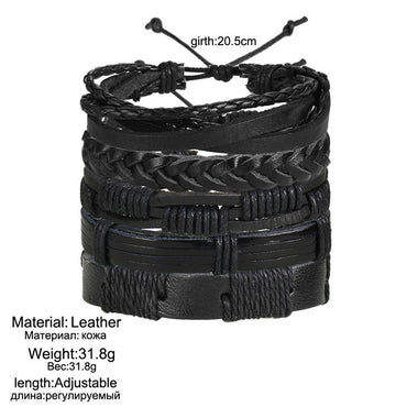 Fashion New 5-layer Black Men's Leather Retro Punk Style Bracelet Wholesale