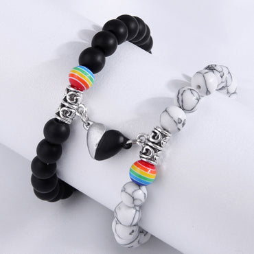 Retro Simple Style Rainbow Heart Shape Alloy Resin Beaded Unisex Bracelets