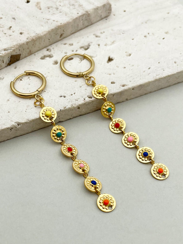 1 Pair Elegant Sweet Sun Polishing Enamel Plating Stainless Steel Gold Plated Drop Earrings