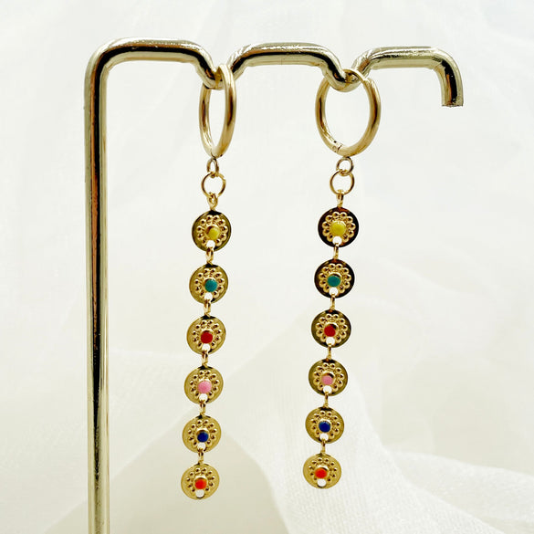 1 Pair Elegant Sweet Sun Polishing Enamel Plating Stainless Steel Gold Plated Drop Earrings