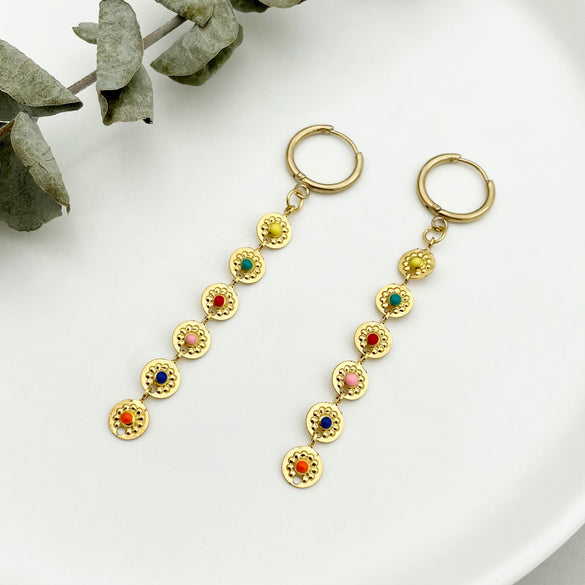 1 Pair Elegant Sweet Sun Polishing Enamel Plating Stainless Steel Gold Plated Drop Earrings