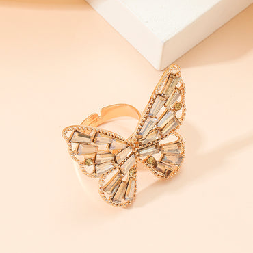 Classic Style Butterfly Alloy Inlay Rhinestones Zircon Women's Rings