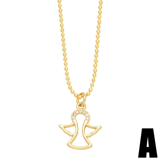 Simple Style Streetwear Cross Angel Heart Shape Titanium Steel Copper Plating Inlay Zircon 18k Gold Plated Pendant Necklace