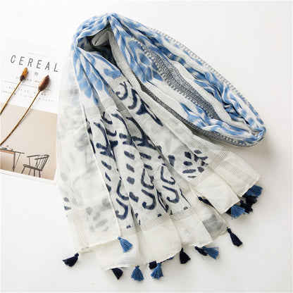 Women's Ripple Printing Pattern Sunscreen Towel Cotton And Linen Fringed Silk Scarf Beach Shawl For Women