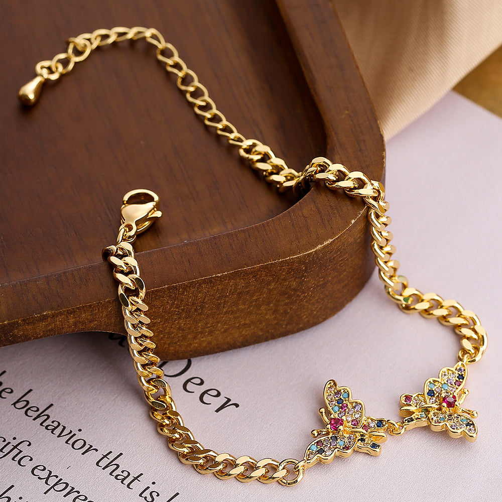 Simple Style Commute Devil's Eye Butterfly Copper 18k Gold Plated Zircon Bracelets In Bulk