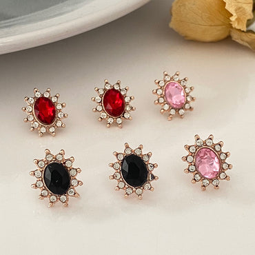 1 Pair Vintage Style Simple Style Oval Inlay Alloy Rhinestones 14k Gold Plated Ear Studs