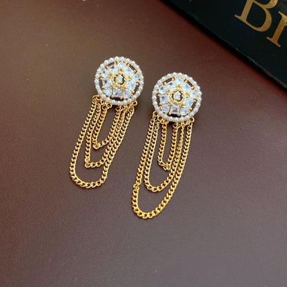 1 Pair Baroque Style Heart Shape Tassel Plating Inlay Copper Artificial Crystal Rhinestones Earrings