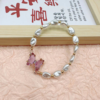 Sweet Butterfly Artificial Pearl Inlay Artificial Crystal Women's Bracelets