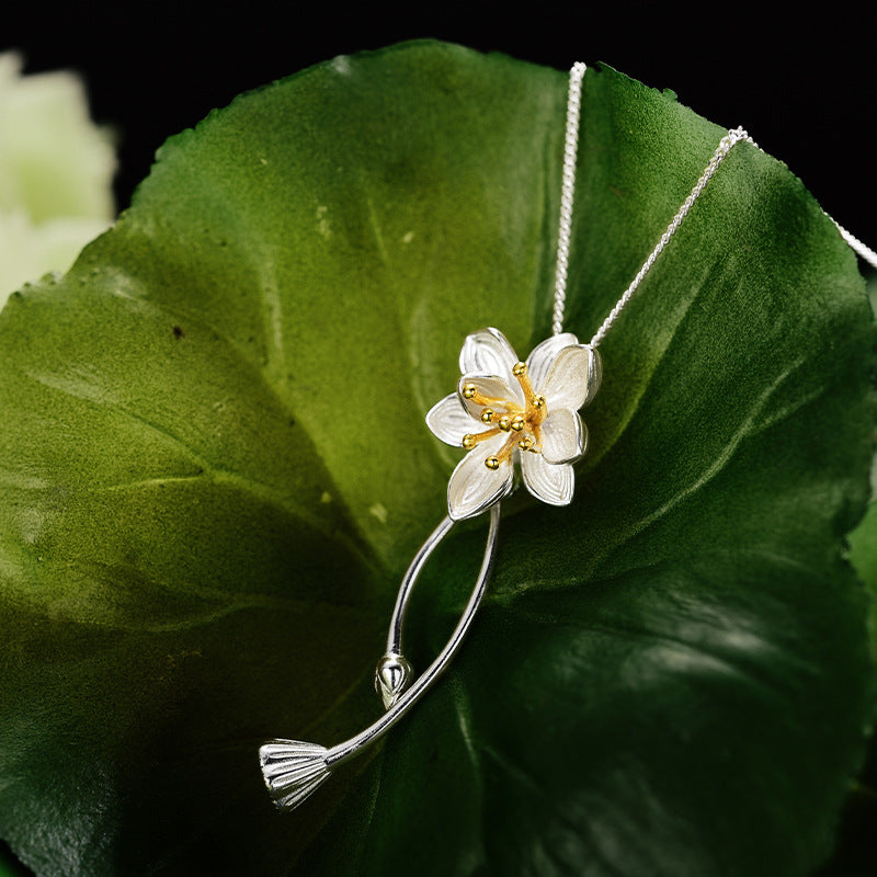 Wholesale Elegant Sweet Flower Sterling Silver Plating Pendant Necklace