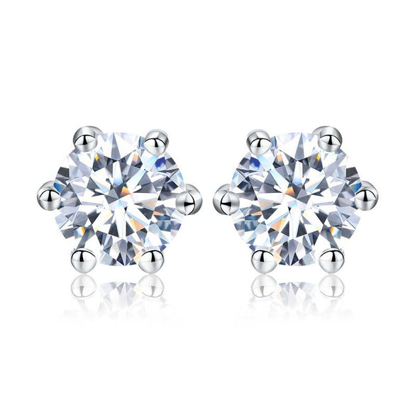 Shiny Geometric Sterling Silver Gra Inlay Moissanite Ear Studs