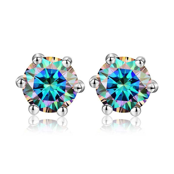 Shiny Geometric Sterling Silver Gra Inlay Moissanite Ear Studs