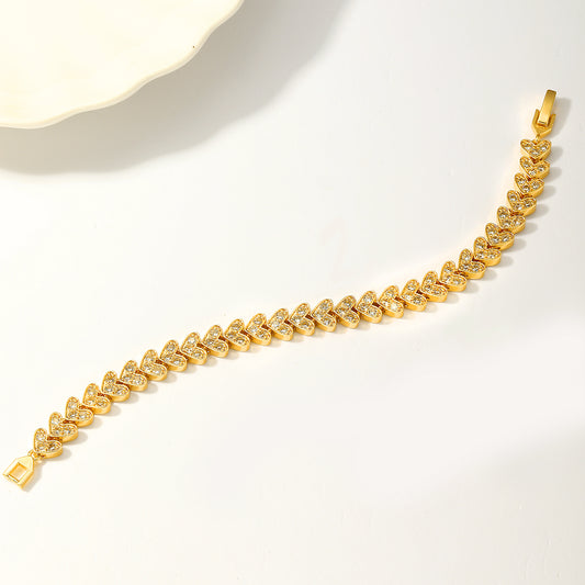 Shiny Heart Shape Copper Plating Inlay Zircon 18k Gold Plated Bracelets