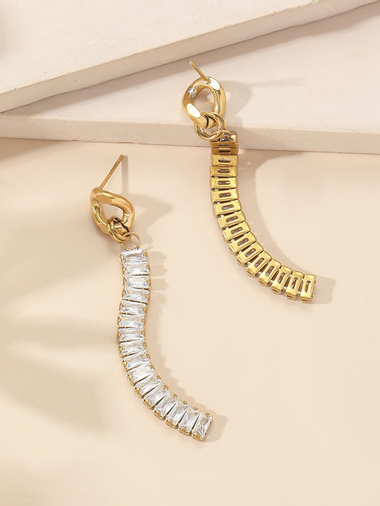 1 Pair Casual Elegant Luxurious Square Inlay Titanium Steel Zircon 18k Gold Plated Drop Earrings