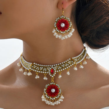 Elegant Glam Flower Rhinestones Pearl Alloy Wholesale Earrings Necklace