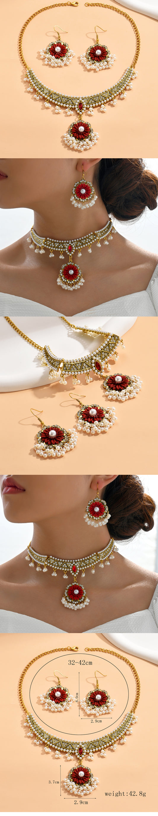 Elegant Glam Flower Rhinestones Pearl Alloy Wholesale Earrings Necklace