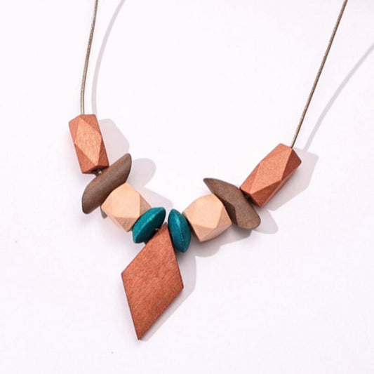 Simple Style Color Block Wood Patchwork Women's Pendant Necklace