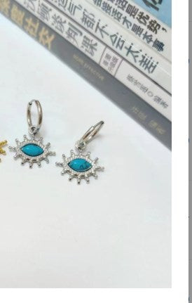 1 Pair Casual Heart Shape Flower Plating Inlay Stainless Steel Turquoise 18k Gold Plated Earrings