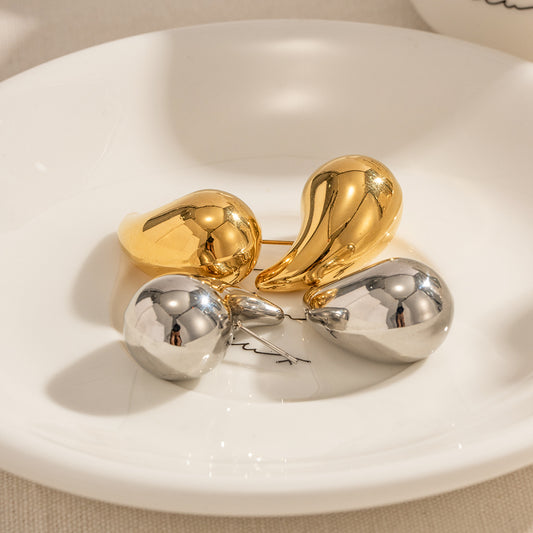 1 Pair Modern Style Water Droplets Solid Color Plating Stainless Steel 18k Gold Plated Ear Studs