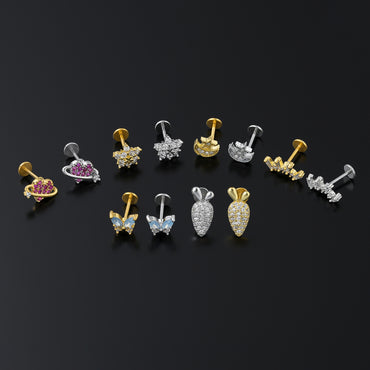 Simple Style Flower Copper 18k Gold Plated White Gold Plated Zircon Lip Stud Ear Studs In Bulk