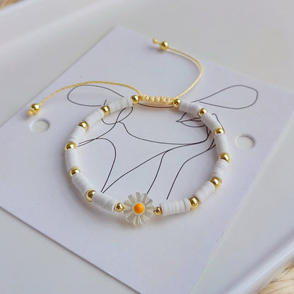 Casual Simple Style Star Daisy Freshwater Pearl Soft Clay Copper Beaded Knitting Inlay Zircon Bracelets