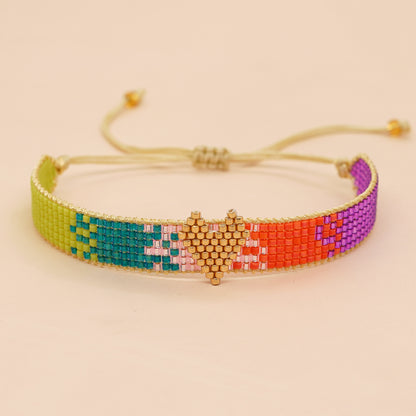 Simple Style Peach Heart Shape Flower Glass Braid Woven Belt Women's Bracelets