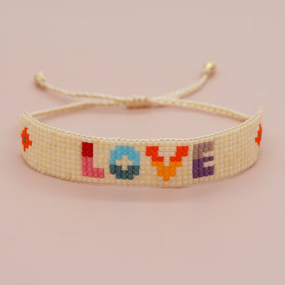 Simple Style Peach Heart Shape Flower Glass Braid Woven Belt Women's Bracelets