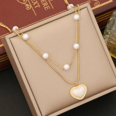 Elegant Heart Shape Stainless Steel Plating Inlay Pearl Bracelets Earrings Necklace
