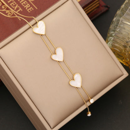 Elegant Heart Shape Stainless Steel Plating Inlay Shell Bracelets Earrings Necklace